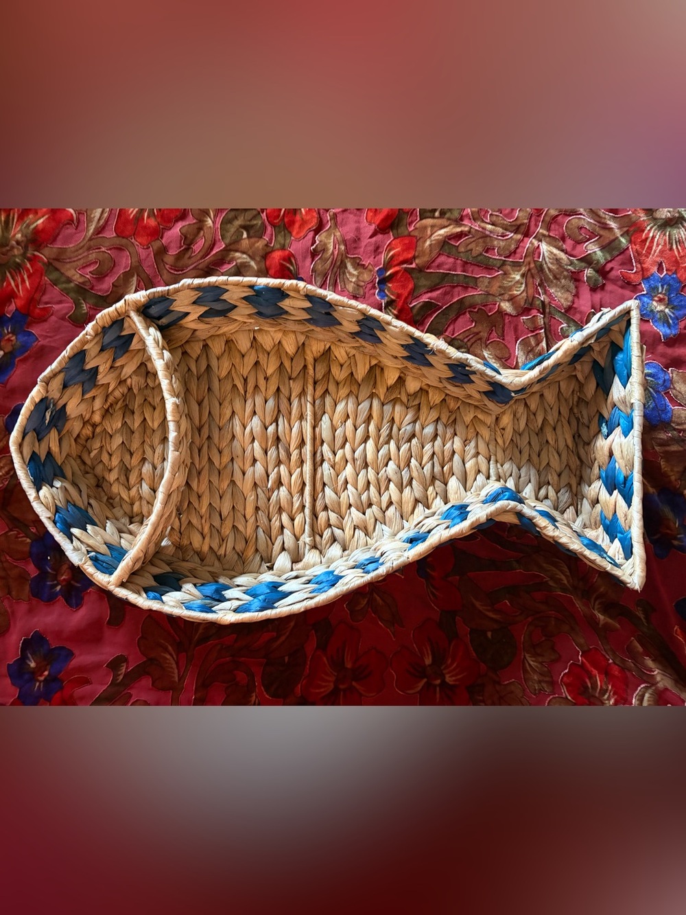 🐟Fish Shaped Hand Woven Large Basket Serving Tray • Vintage Boho Coastal 🐟